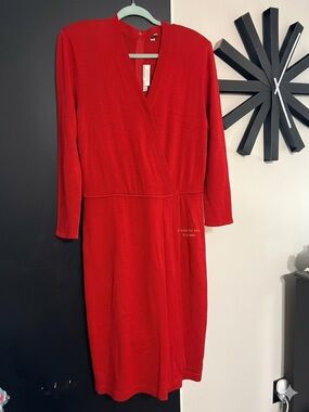 St. John Evening by Marie Gray Red Knit Sweater Dress Size 14 Elegant Luxury